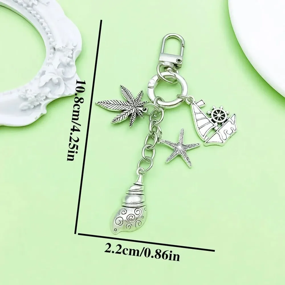 Silver Starfish Sailboat Conch Seashell Nautical Beach Keychain Bag Charm NEW